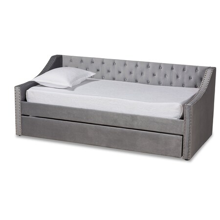 Baxton Studio Raphael Modern and Contemporary Grey Velvet Fabric Twin Size Daybed with Trundle 187-11478-Zoro